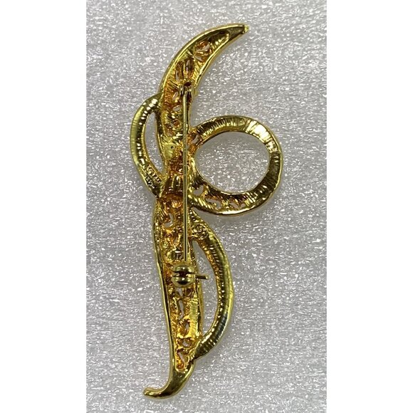 Vintage Avon Gold and Silver-Tone Abstract Brooch Pin Rhinestone Accents 3.25" - Picture 2 of 10